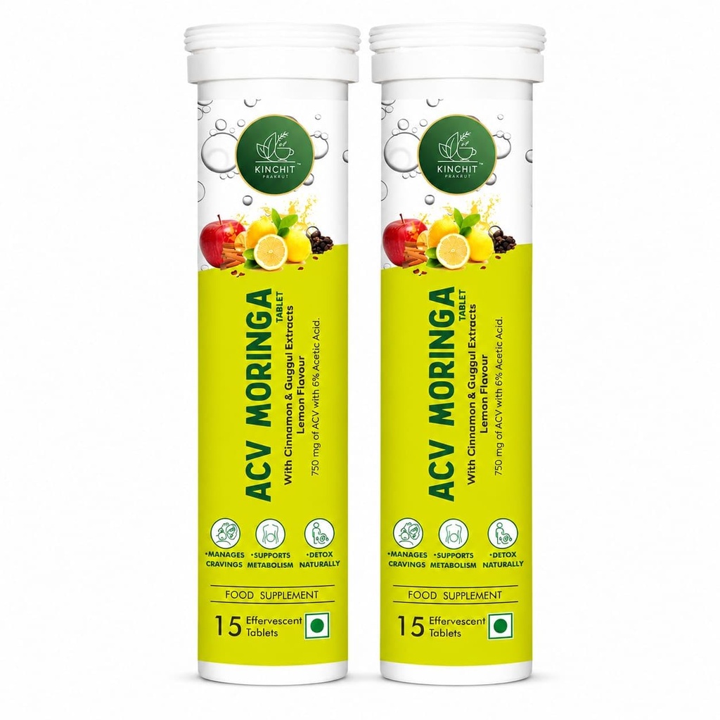 Apple Cider Vinegar ACV Moringa, 750 mg with 6% Acetic Acid, Cinnamon and Guggul Extract | Lemon Flavour (Pack Of 2)