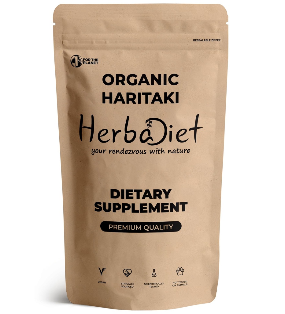 Herbadiet Organic Haritaki Fruit Powder|227 Gram|100% Certified Terminalia Chebula|Detoxification & Rejuvenation
