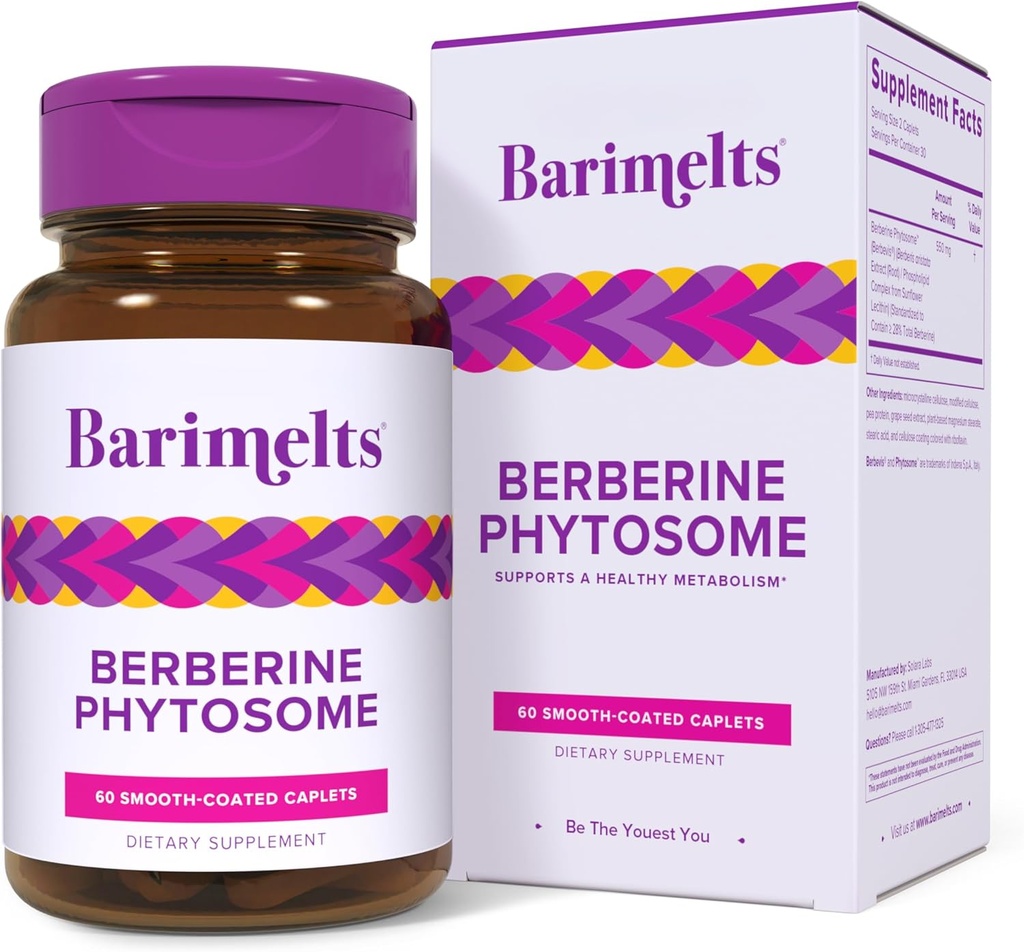 Barimelts Berberine Phytosome 550mg for GLP-1 Users and Bariatric Patients - Metabolism Support - 60 Smooth-Coated Caplets (1-Month Supply)