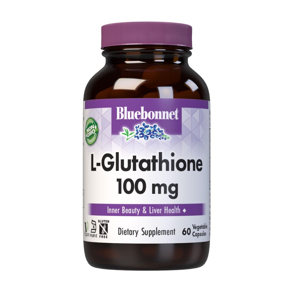 Bluebonnet L-Glutathion 100 mg Capsules de vitamine, 60 Nombre, Blanc