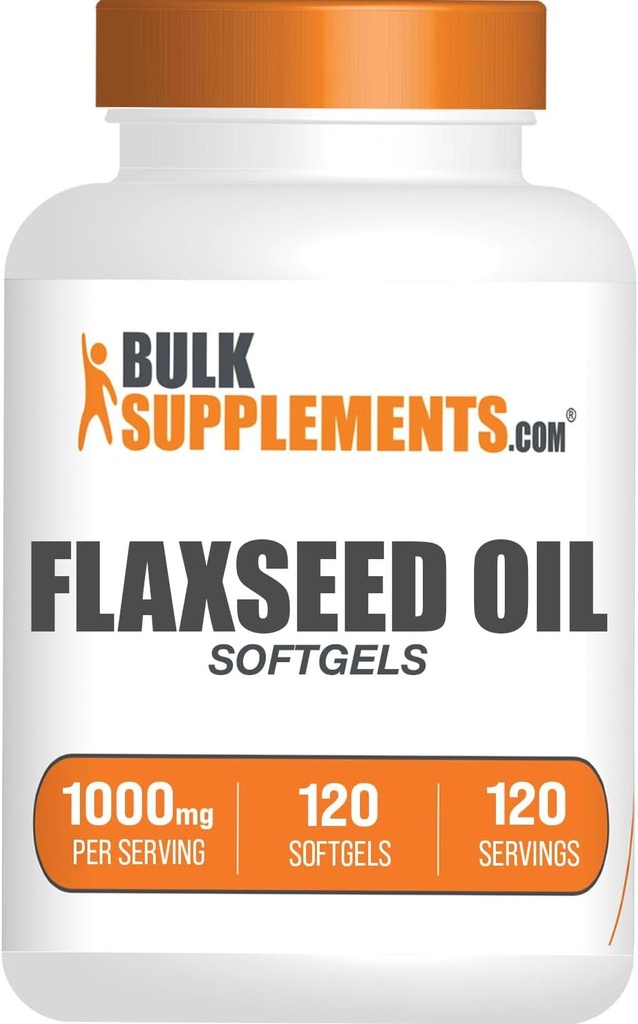 BulkSupplements.com Huile de lin softgels - supplément de lin, huile de lin 1000mg Softgels - supplément à base de plantes, sans gluten, 1 Softgel par portion, 120 Nombre (paquet de 1)