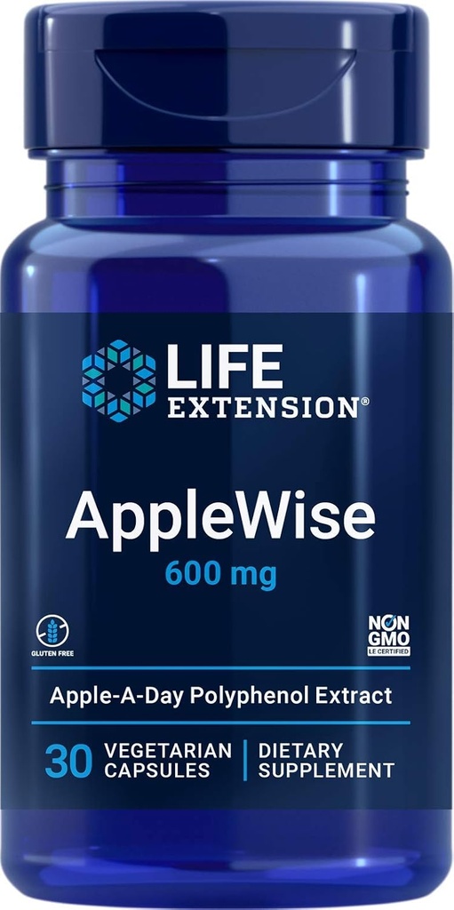Extension de la durée de vie AppleWise 600mg Antioxydant-Rich Organic Apple Polyphénols Heart & Colon Health - Non-OGM, sans gluten - 30 Capsules végétariennes