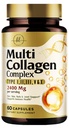 Multi Collagène Peptides 2400mg pour les femmes – Meilleur complexe de collagène hydrolysé avec 5 types (I, II, III, V, X) - Herbe Fed - Cheveux, peau, ongles, os et soutien articulaire pour la beauté et le bien-être – 60 Capsules