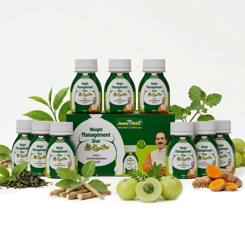 Jeena Sikho Weight Management Shot | Ayurvedic Herbal Liquid for Daily Wellness Routine | Enriched with Ashwagandha, Giloy, 9 Shot (60 ml each)