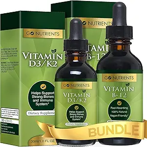 Go Nutrients Vitamine B12 & Vitamine D3 avec/K2 gouttes liquides Ensemble de Vitamine liquide B12 gouttes, 2 oz.