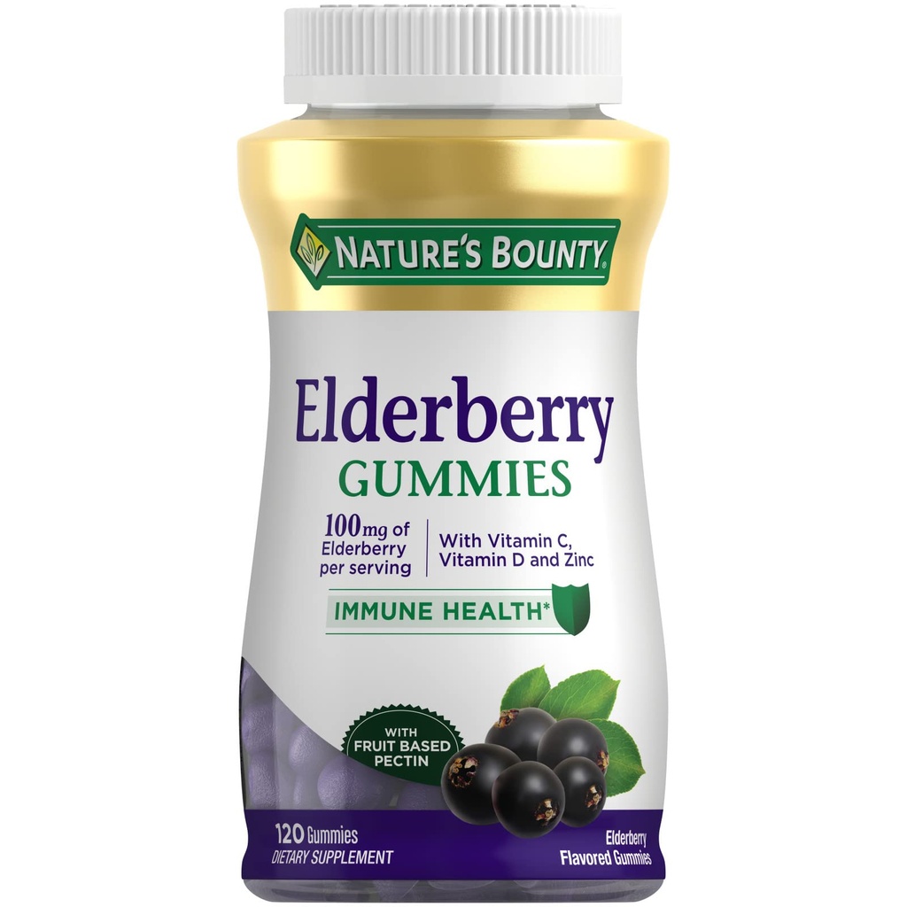 Gommies de baies aînées de la nature, supplément alimentaire, soutient la santé immunitaire, contient des vitamines A, C, D, E et zinc, 100 mg, 120 Gommies