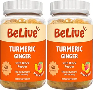 Curcumine en curcuma avec poivre noir et gingembre - 500 mg de supplément en curcuma et gingembre pour le soutien immunitaire, la peau saine et la mobilité - Arôme tropical