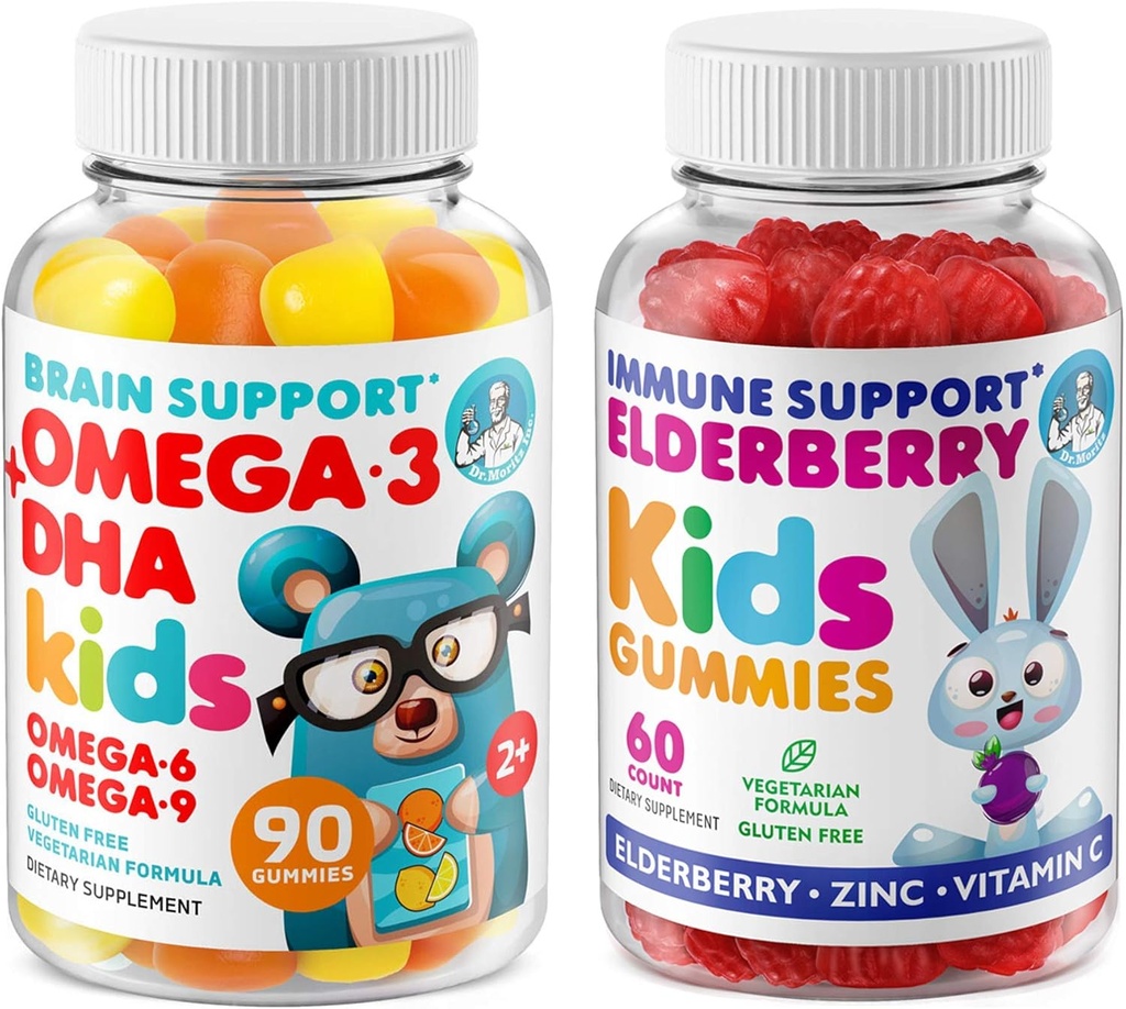 DR. MORITZ Cardio & Immune Boost Duo - Kids Omega 3 Gummies (90 Count) with Elderberry Gummies for Kids (60 Count)