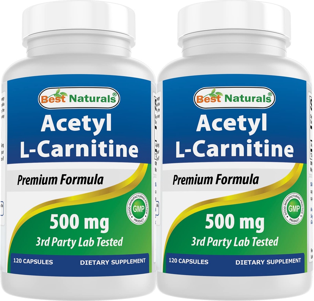 Meilleurs naturels Acétyl L-Carnitine (ALCAR) 500mg, 120 capsules, 120 portions - Sans OGM et sans gluten, 1 gélule par portion (2emballages)