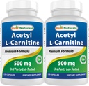 Meilleurs naturels Acétyl L-Carnitine (ALCAR) 500mg, 120 capsules, 120 portions - Sans OGM et sans gluten, 1 gélule par portion (2emballages)