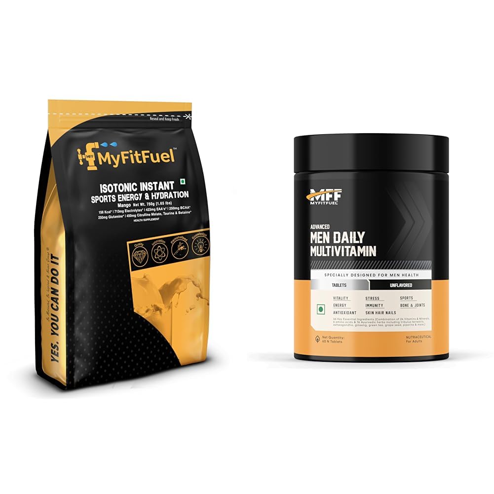 Isotonic Instant Sports Energy Drink & Hydration. Electrolytes +BCAA, EAA, Glutamine, Taurine, Cit | MyFitFuel Advance Men Daily Multivitamin (26 Vitamins, Minerals, Herbs, Extracts & Piperine 95%),