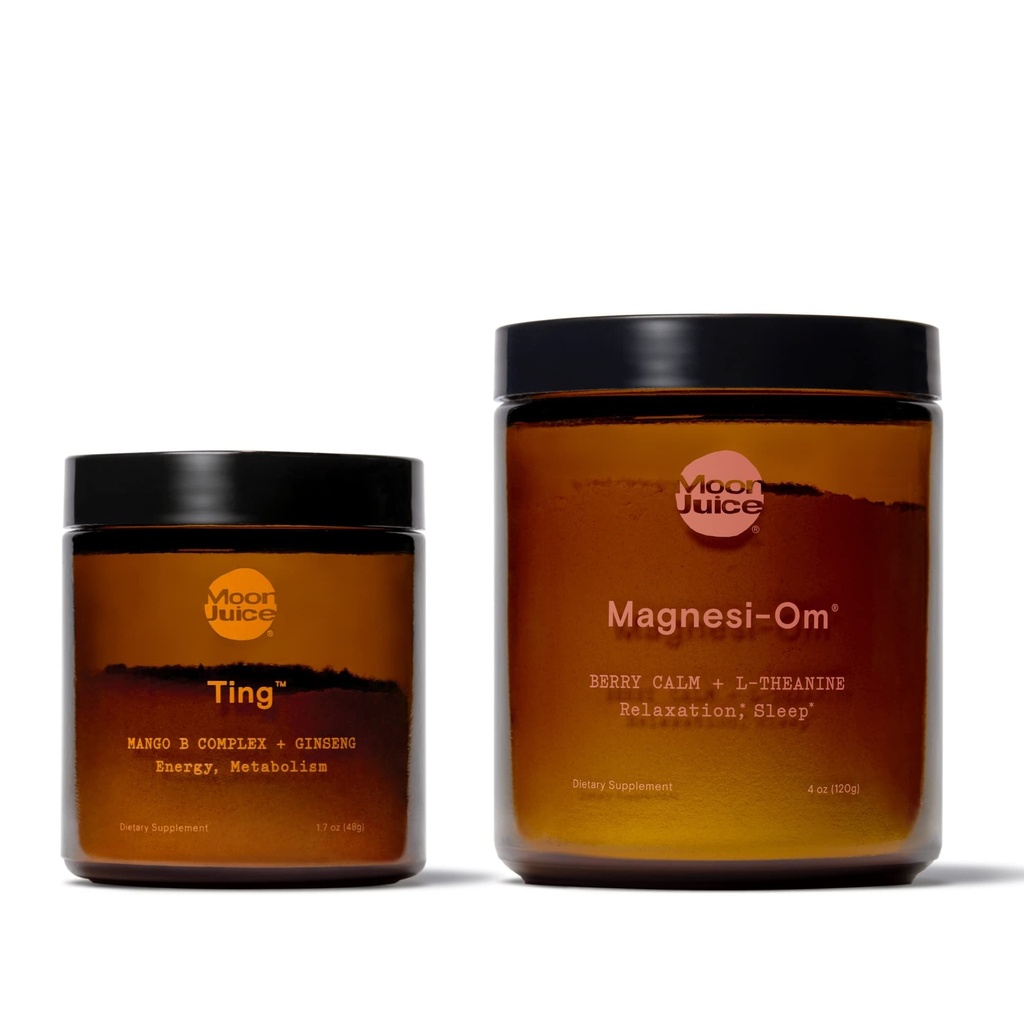Ting & Magnesi-Om by Moon Juice.com Ting Vitamine B Complex & Ginseng pour l'énergie naturelle sans caféine et Magnesi-Om Supplément en poudre de magnésium pour la relaxation.