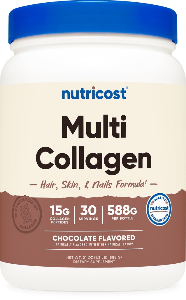 Nutricost Multi Collagène + Poudre de beauté et de protéines (arôme de chocolat au lait) 30 portions - avec biotine et peptides de collagène, non-OGM, sans gluten