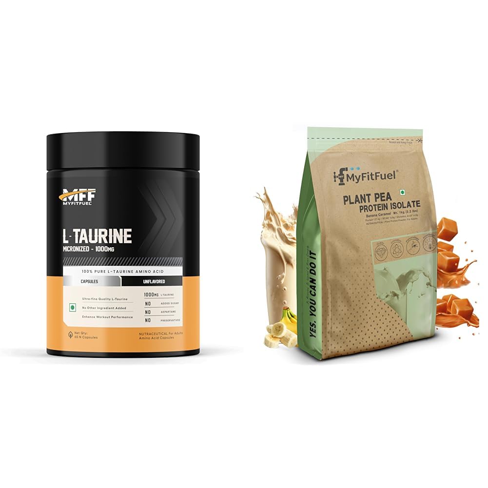 MyFitFuel L-Taurine (1000mg) 60 Capsules | MyFitFuel Clean Plant Pea Protein Isolate (27.4g Protein, 4.9g BCAA, 10.6g EAA) |Easy to Digest |