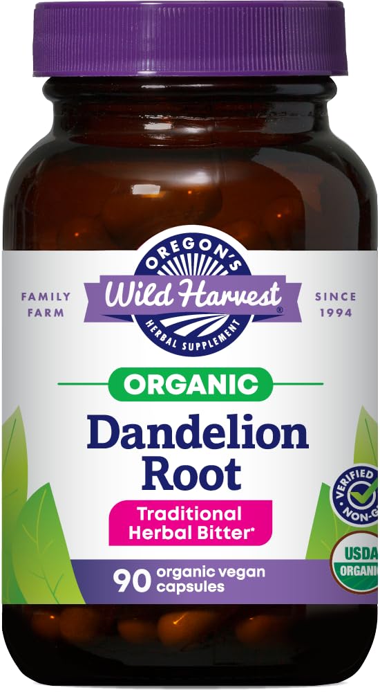 Oregon's Wild Harvest Dandelion Root Organic Supplement | Traditional Herbal Bitter, 90 Vegan Capsules