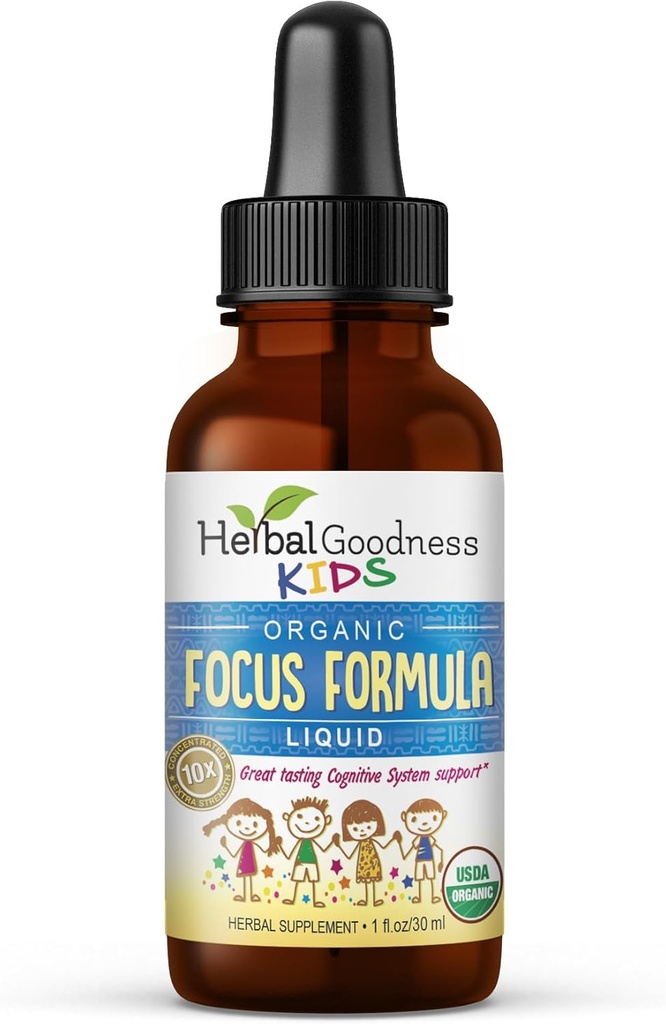 Suppléments de focus et d'attention 1oz - Suppléments de focus avec Ashwagandha pour les enfants & Extrait de moringa naturel pour un esprit serène et génie - Vitamines de focus non OGM pour les enfants - Fabriqué aux États-Unis