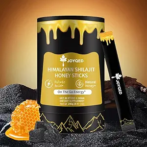 Pure Himalayan Shilajit Sticks avec du miel naturel et du safran, Facile à consommer, Sticks Shilajit pour le soutien énergétique, Vitalité, Immune,85+ Trace Minerals, Acide Fulvic pour les hommes et les femmes- 30 Sticks (1)