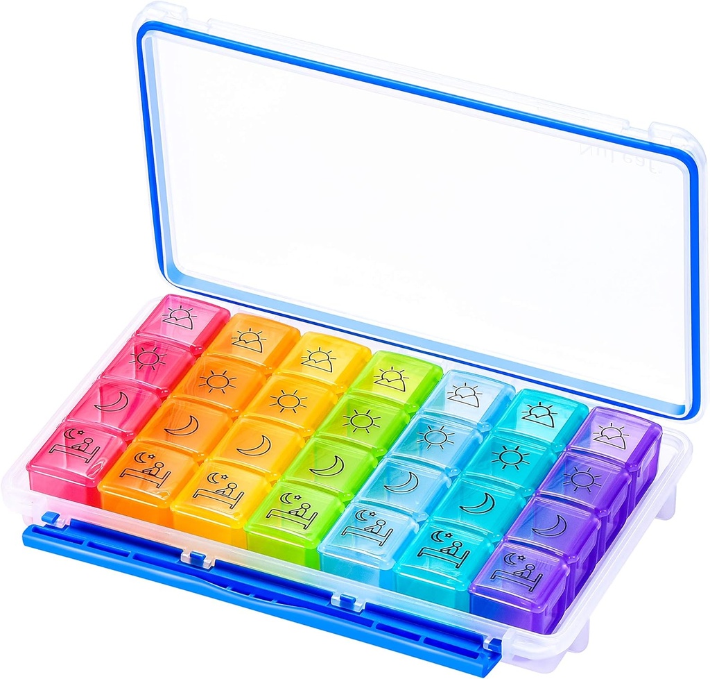 Organisateur de pilules NuLeaf 4 fois par jour, grands compartiments Portable 7 jours 4 fois par jour Organisateur de pilules de voyage avec l'humidité-proof conception pour tenir les vitamines, suppléments et médicaments