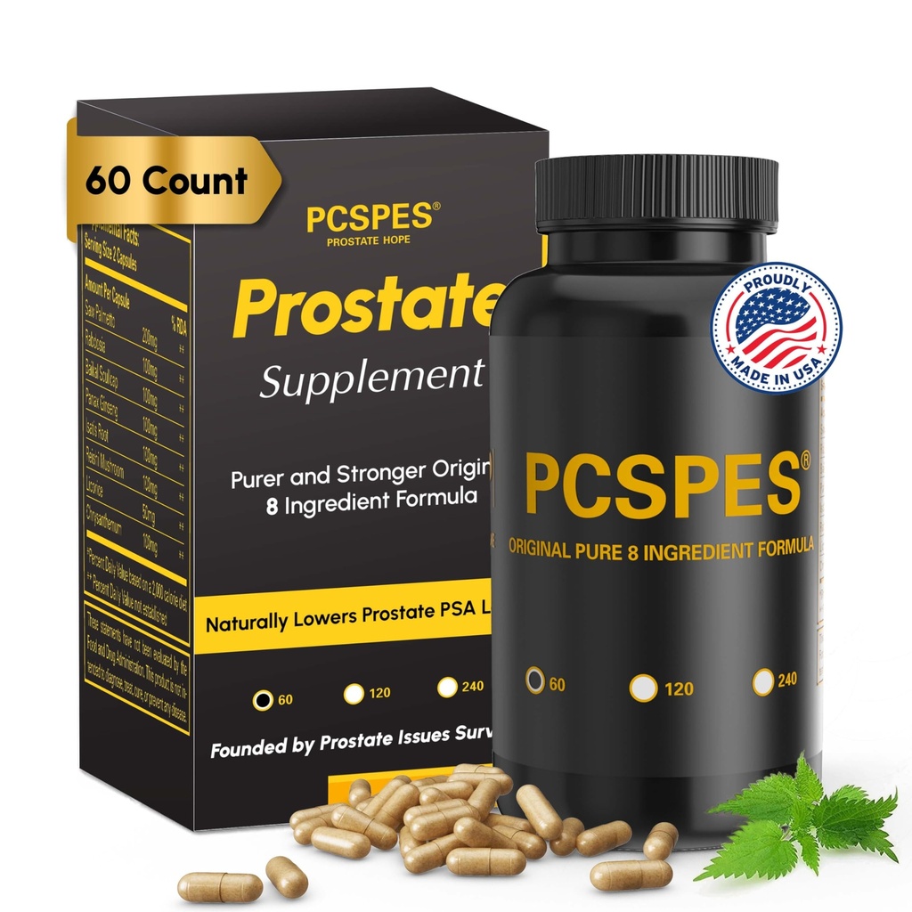 Suppléments de santé prostate pour les hommes - Niveaux de PSA inférieurs naturellement avec Saw Palmetto et 7 herbes pures - Suppléments de contrôle de la vésicule et réduire l'urine nocturne 60 Compte