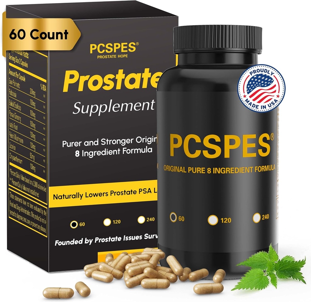Suppléments de santé prostate pour les hommes - Niveaux de PSA inférieurs naturellement avec Saw Palmetto et 7 herbes pures - Suppléments de contrôle de la vésicule et réduire l'urine nocturne 60 Compte