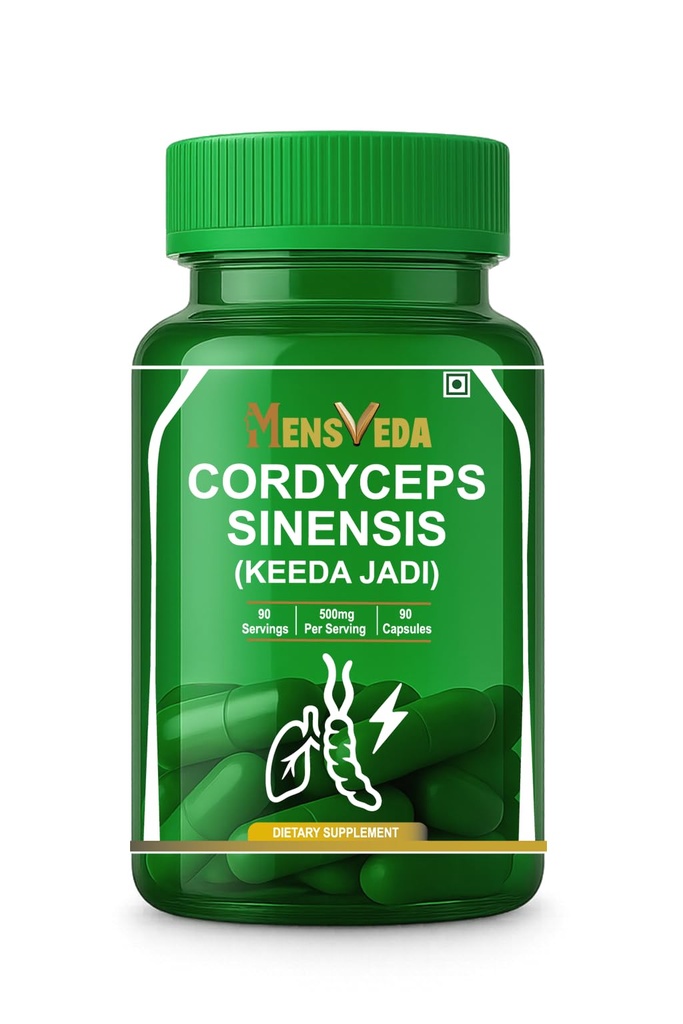 Cordyceps Sinensis (Keeda Jadi) 500mg Supplement with Reishi & Turkey Tail Mushroom Extract | Energy, Stamina & Lungs Support Capsules | 90 Veg Capsules