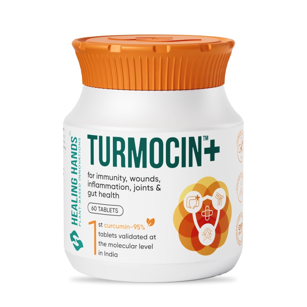 Healing Hands Turmocin Plus Tablet with Curcumin 95% (1st Molecularly Validated) & Pepper for Wound Healing, Gut Health, Immunity, Inflammation Relief, IBS & IBD Care, Clinically Proven - 60 Tablets