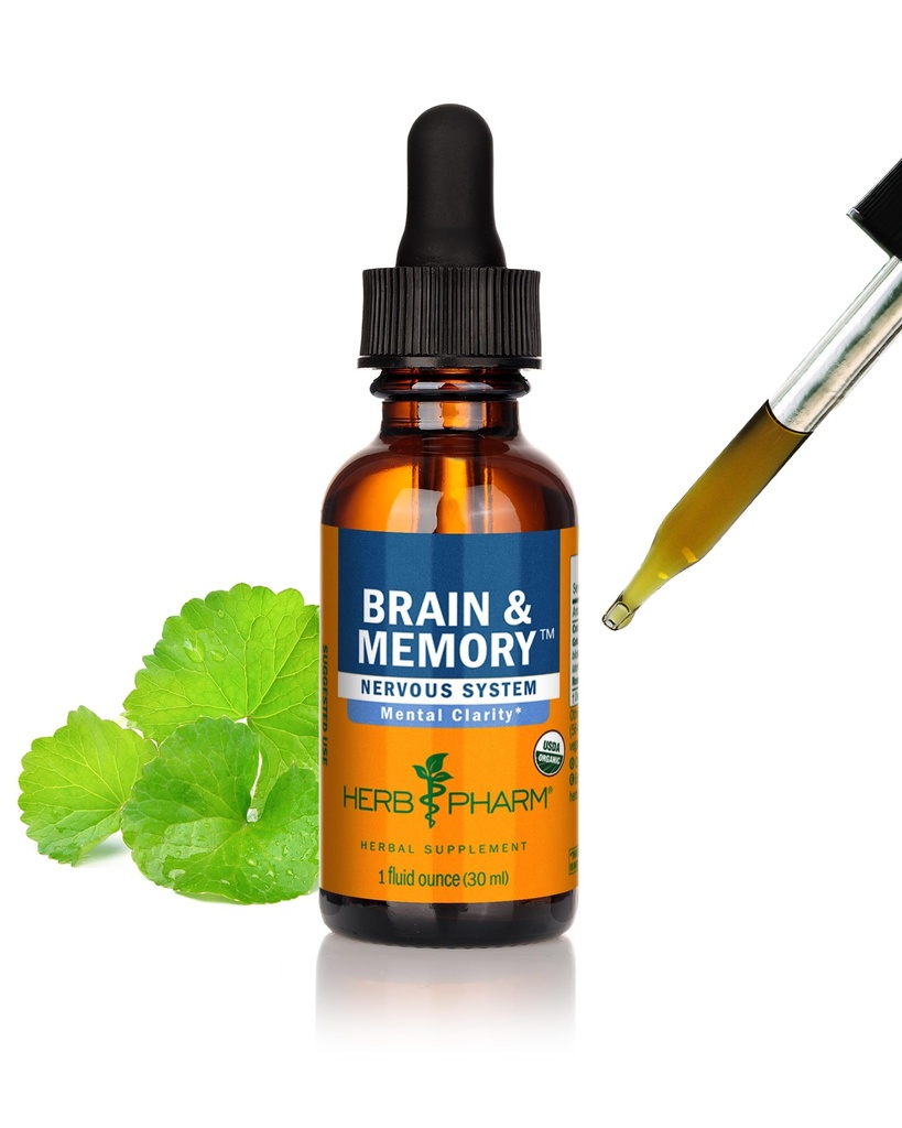 Herb Pharm Cerveau Nootropique Bio et Supplément Mémoire avec Ginkgo Biloba Extrait liquide: Absorption rapide pour le soutien mental, supplément Ginkgo, végétalien, sans gluten, non-OGM, 1 Oz