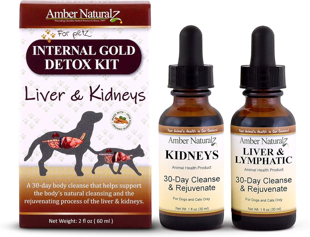 AMBER NATURALZ Kit de détox d'or interne pour chiens, chats, oiseaux, lapins et cochons de Guinée