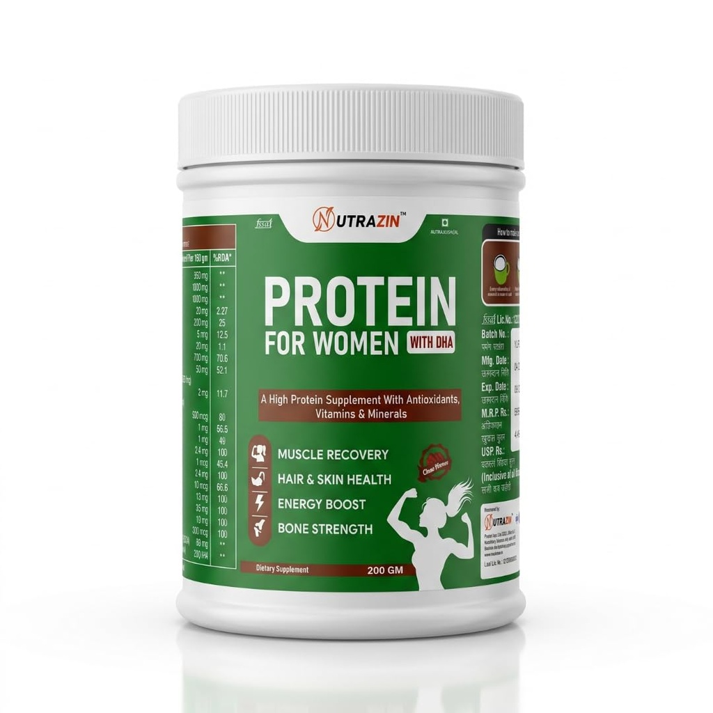 Protein for Women with DHA Chocolate Flavour | High Protein Powder with Vitamins, Minerals & Antioxidants | Women's Nutrition | 200g