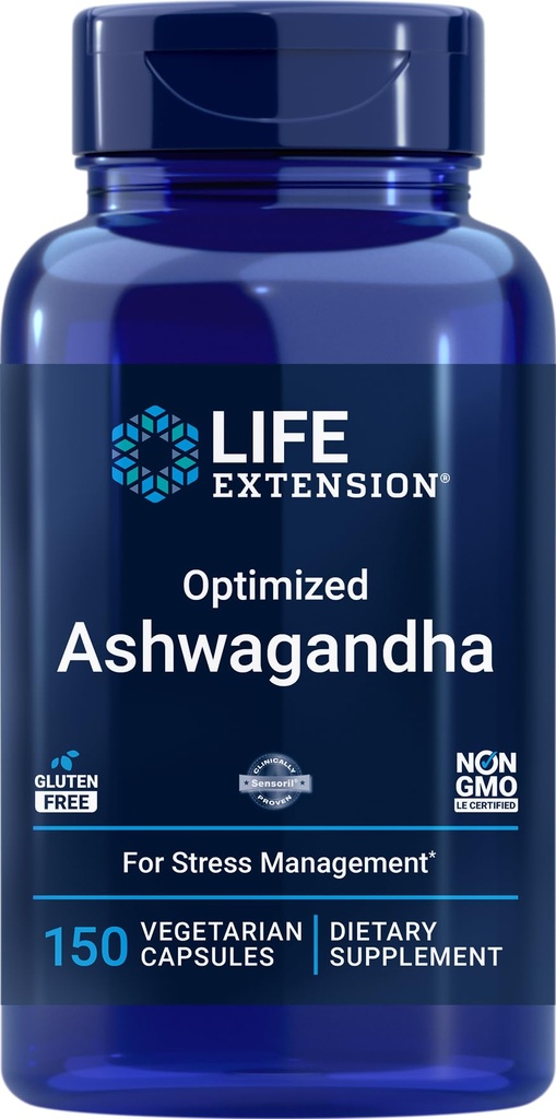 Extension de la durée de vie Optimisé Ashwagandha, 150 capsules vég. - Non-OGM, sans gluten, capsules végétariennes