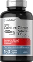 Horbäach Citrate de calcium avec vitamine D3-150 Caplets enduits de petite taille Supplément pour les hommes et les femmes-- Végétariens, non OGM et sans gluten