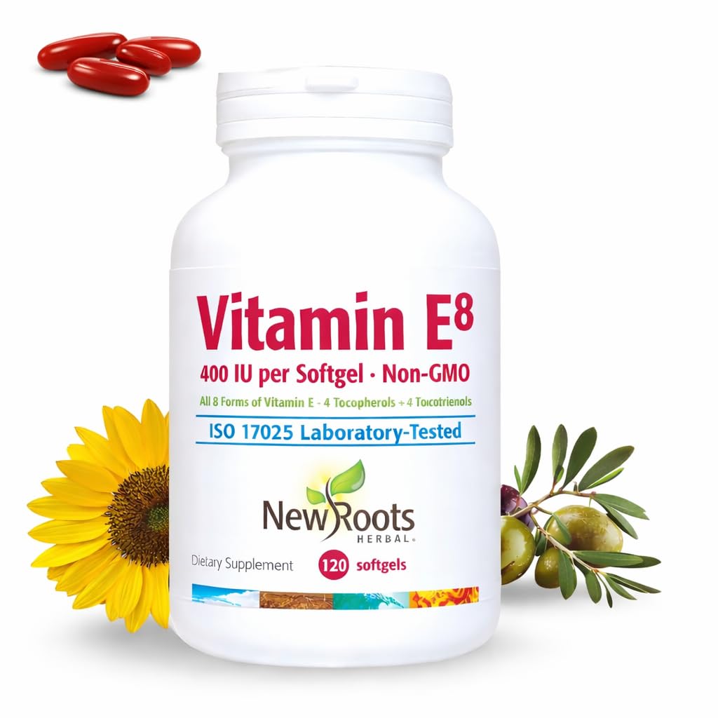 NEW ROOTS HERBAL Vitamine E 400 UI Capsules de tous les 8 types de vitamine E pour le cerveau et le soutien de la vision.