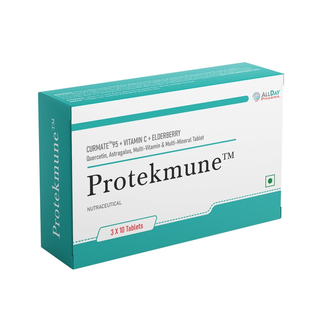 ALLDAY PHARMA Protekmune Tablets | Multi-Vitamins and Multi-Mineral | Vitamin C, B6, D2, and Zinc Helps in Immune Function | For Men & Women (30 Tablets)