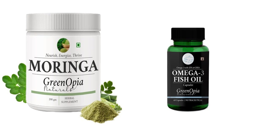 Moringa-oleifera-powder, Fish-oil-capsules Combo | Convenient Nutrition & Wellness Routine | Multi-Product Pack