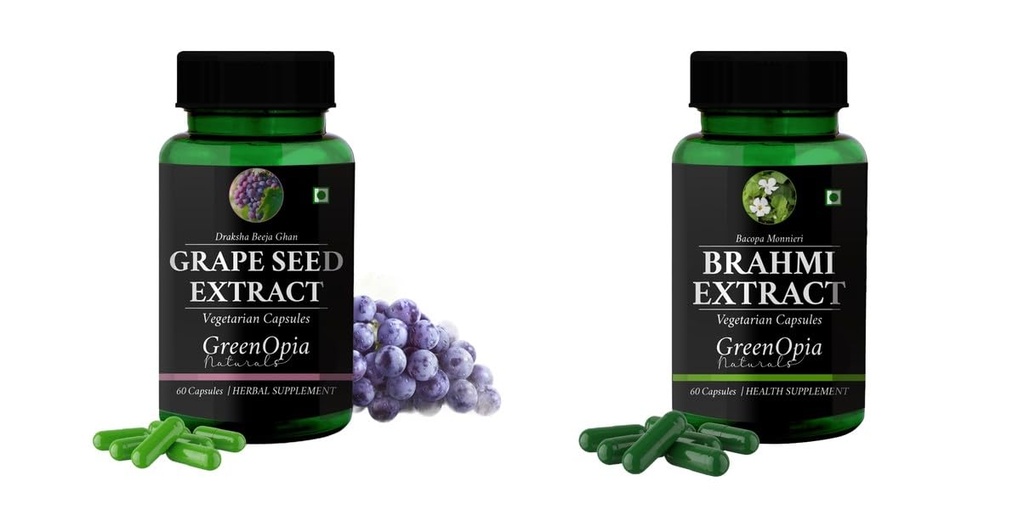 Grape-seed-extract-60-vegetarian-capsules, Brahmi-vegetarian-capsules Combo | Convenient Nutrition & Wellness Routine | Multi-Product Pack
