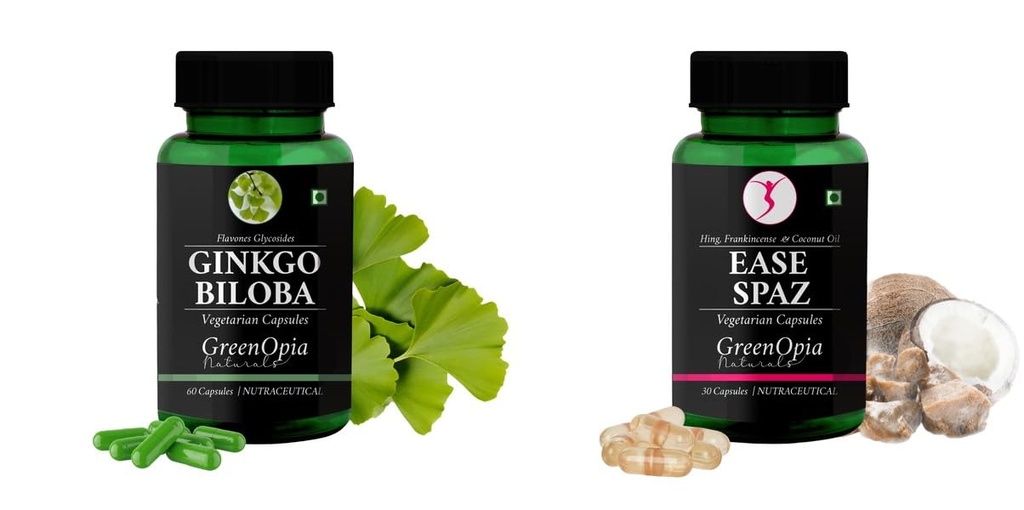 Ginkgo-biloba-vegetarian-capsules, Ease-spaz-vegetarian-capsules Combo | Convenient Nutrition & Wellness Routine | Multi-Product Pack