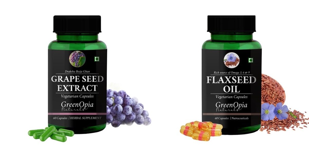 Grape-seed-extract-60-vegetarian-capsules, Flax-seed-oil-vegetarian-capsules Combo | Convenient Nutrition & Wellness Routine | Multi-Product Pack