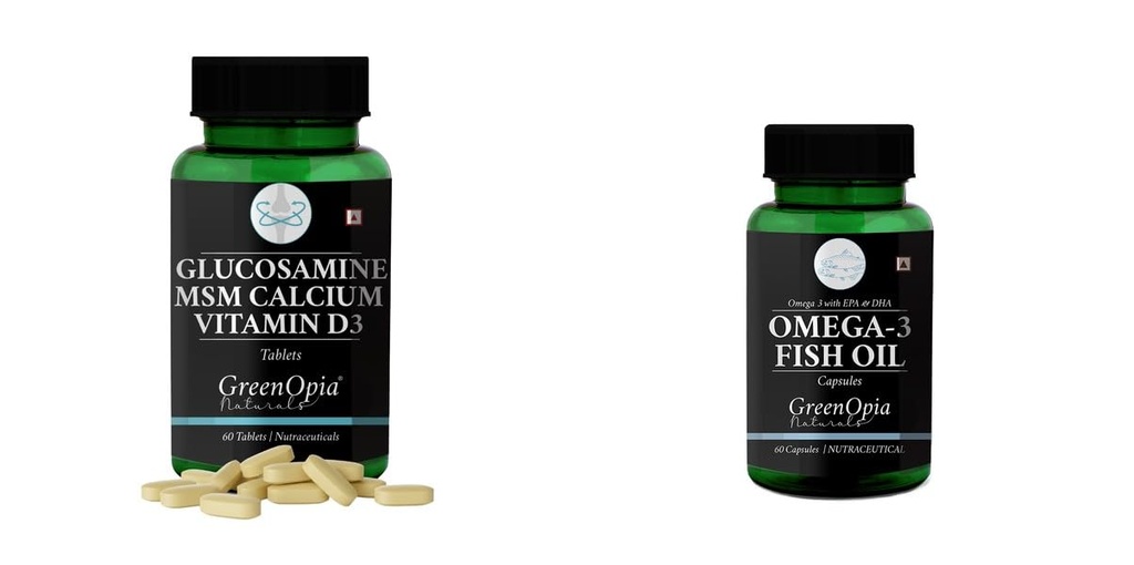 Glucosamine-msm-tablets, Fish-oil-capsules Combo | Convenient Nutrition & Wellness Routine | Multi-Product Pack
