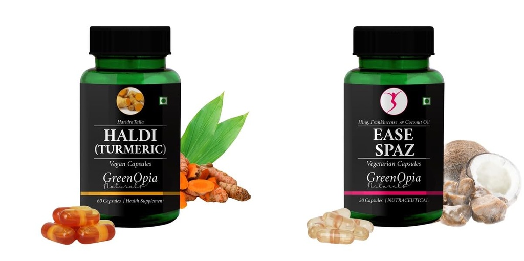 Haldi-oil-vegetarian-capsules, Ease-spaz-vegetarian-capsules Combo | Convenient Nutrition & Wellness Routine | Multi-Product Pack