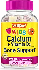Eh bien oui Calcium 500mg + Vitamine D3 1000 UI (25 mcg) Gummies pour les enfants - Bone santé et suppite musculaire, Immune soutien Gummy, non OGM, sans gluten, mélange d'arômes de fruits - 60 Gummies