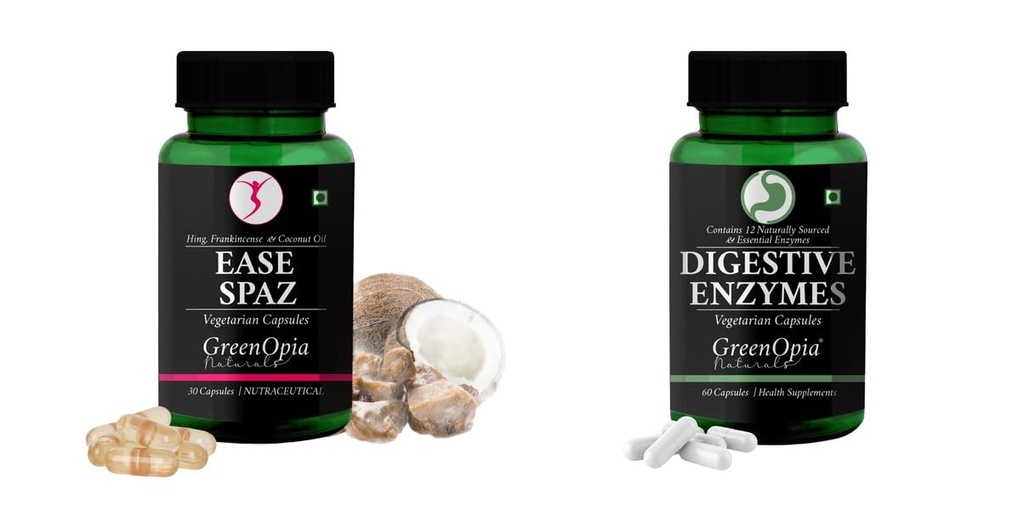 Ease-spaz-vegetarian-capsules, Digestive-enzymes-60-vegetarian-capsules Combo | Convenient Nutrition & Wellness Routine | Multi-Product Pack