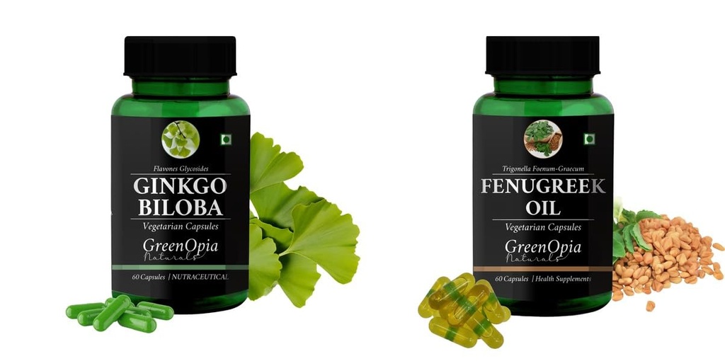 Ginkgo-biloba-vegetarian-capsules, Fenugreek-oil-vegetarian-capsules Combo | Convenient Nutrition & Wellness Routine | Multi-Product Pack