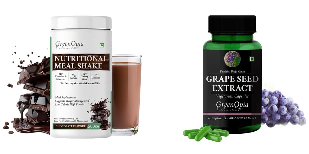Nutritional-meal-shake-chocolate, Grape-seed-extract-60-vegetarian-capsules Combo | Convenient Nutrition & Wellness Routine | Multi-Product Pack