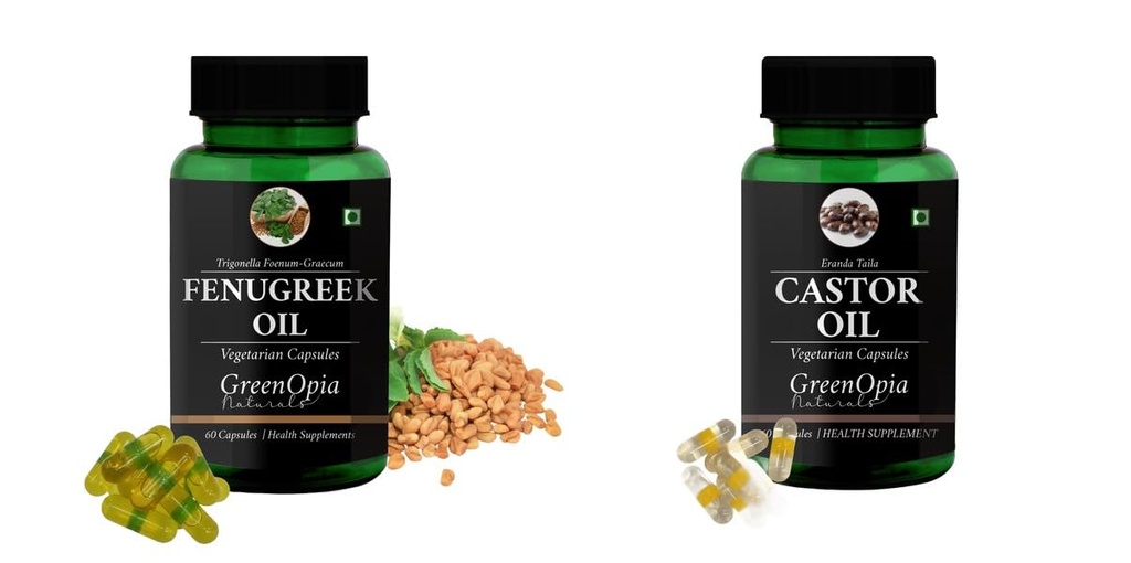Fenugreek-oil-vegetarian-capsules, Castor-oil-vegetarian-capsules Combo | Convenient Nutrition & Wellness Routine | Multi-Product Pack