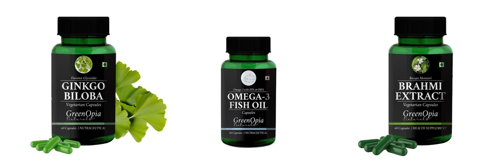 Ginkgo-biloba-vegetarian, Fish-oil, Brahmi-vegetarian Combo | Convenient Nutrition & Wellness Routine | Multi-Product Pack