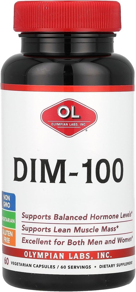 Olympians Labs Supplément DIM 100mg - Capsules quotidiennes - Diindolylméthane pour hommes et femmes, 100 Mg, 60 Compte