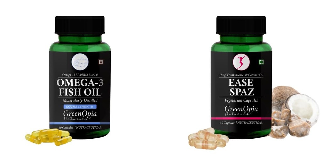 Fish-oil-double-strength, Ease-spaz-vegetarian-capsules Combo | Convenient Nutrition & Wellness Routine | Multi-Product Pack