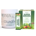 INJA PRO Marine Collagen Powder 300g + Super Greens 30 Sachets Combo, Japanese Hydrolyzed Collagen with 40+ Vitamins, Minerals & Superfoods for Skin, Hair, Nails, Joints, Immunity, Energy & Gut Health
