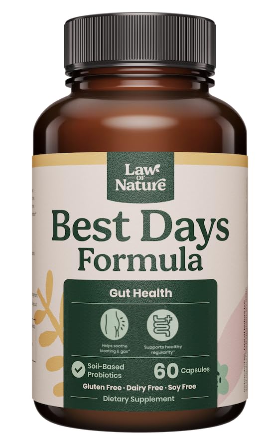 Meilleurs Jours Formule Avancé 5-en-1 Support Gut pour Bloating, Gas & Irrégularité , Probiotiques à base de sol + Prébiotiques, L-Glutamine, Aloe Vera et plus 60 Capsules