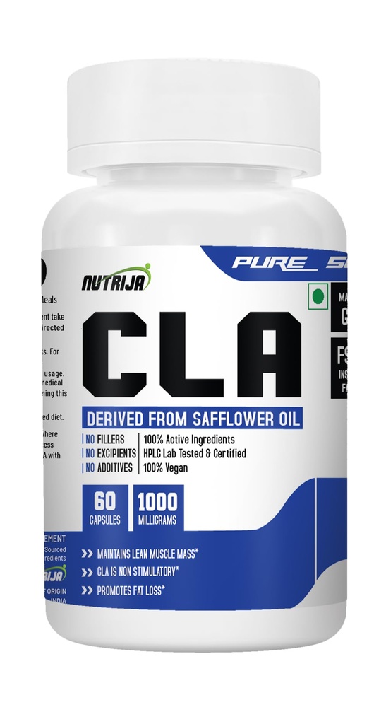 Nutrija CLA 1000mg (Conjugated Linoleic Acid) | 60 Capsules | Derived from Safflower Oil | Supports Lean Muscle Mass